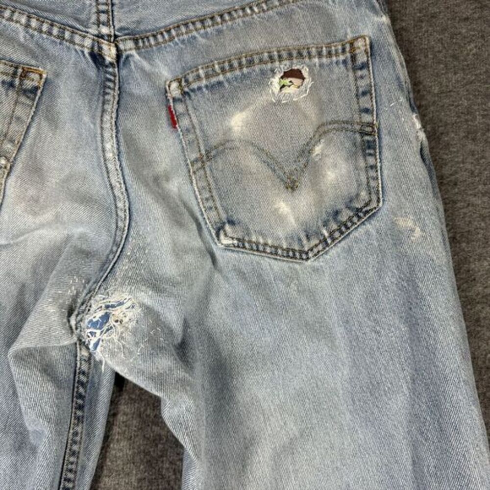 Upcycled OOAK Patchwork Jeans Fits 30X33 Quilt Feedstack Tattered Worn Farmhouse - Picture 11 of 15